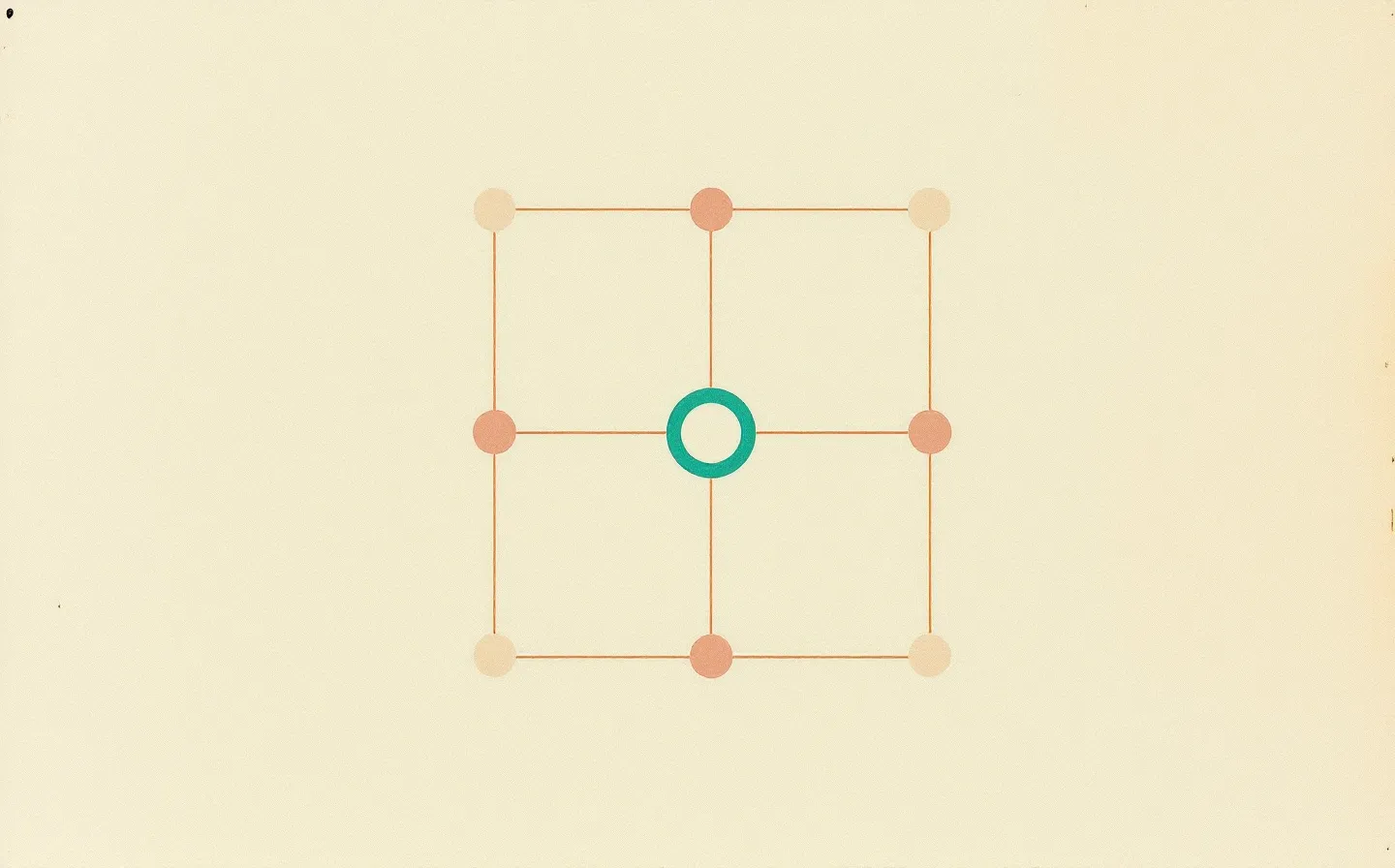Faded analog photograph of an abstract copper coordination motif in teal, tan, and dusty pink on cream